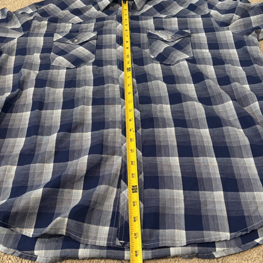 Vintage Wrangler Wrancher‎ Western Pearl Snap Shirt Blue Plaid Long Sleeve 2XL - Picture 6 of 9